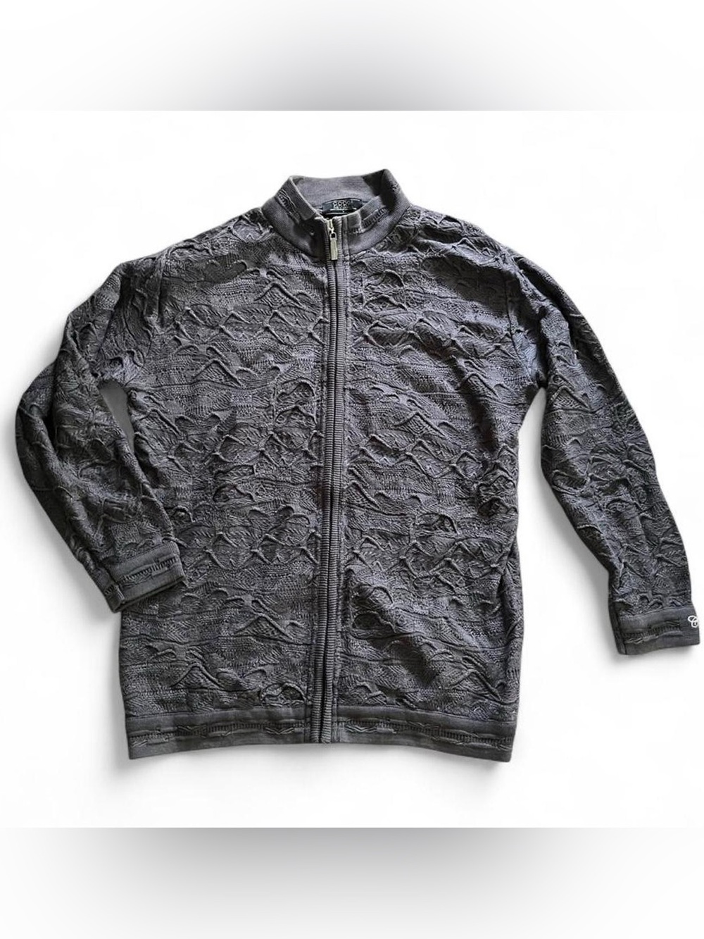 COOGI • authentic coogi brand 3D textured knit mercerized cotton zip up sweater